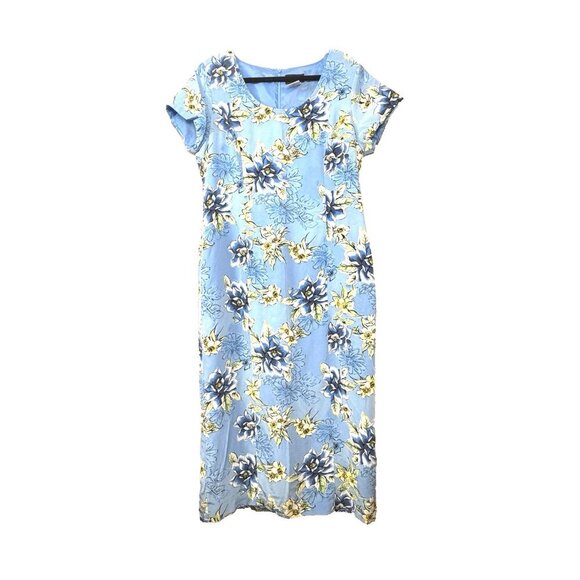 Metro Style Blue Silk Floral Maxi Dress 14 Elegant Fitted Summer Garden Cottage - Picture 1 of 14